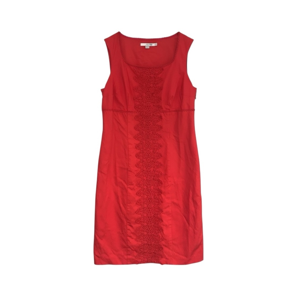 Boden Dress Women’s Size 10 US Long Red Cotton Embroidered Sleeveless Sheath
